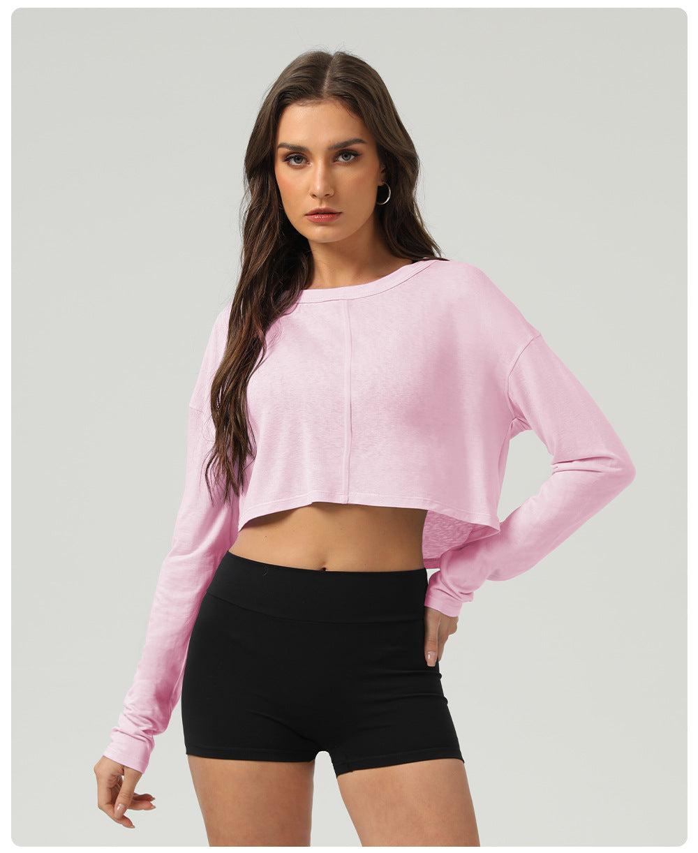 Fitness Sports Long Sleeved Top Women O neck Short Backless Outerwear Casual Long Sleeves Yoga Clothes Blouse