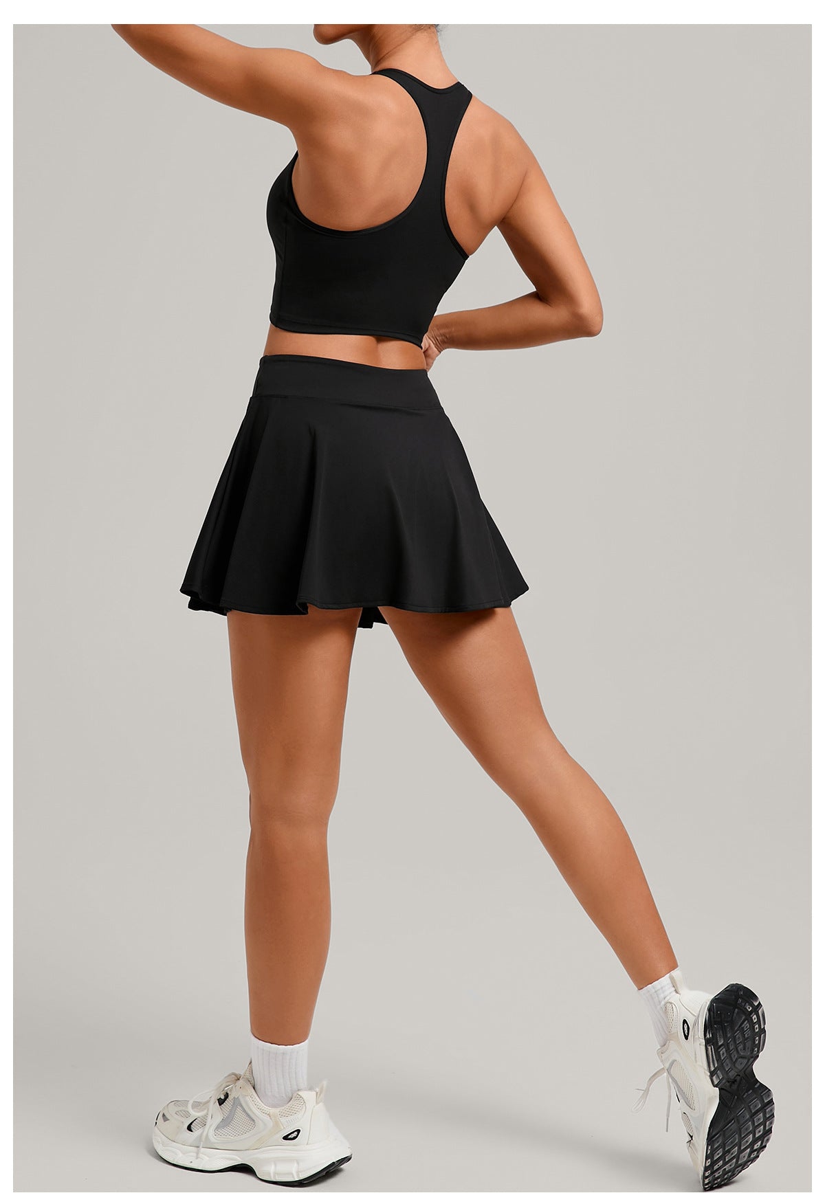 Tennis Sports Vest Short Skirt Two Piece Tight High Waist Anti Exposure All Match Fitness Tennis Skirt Set for Women