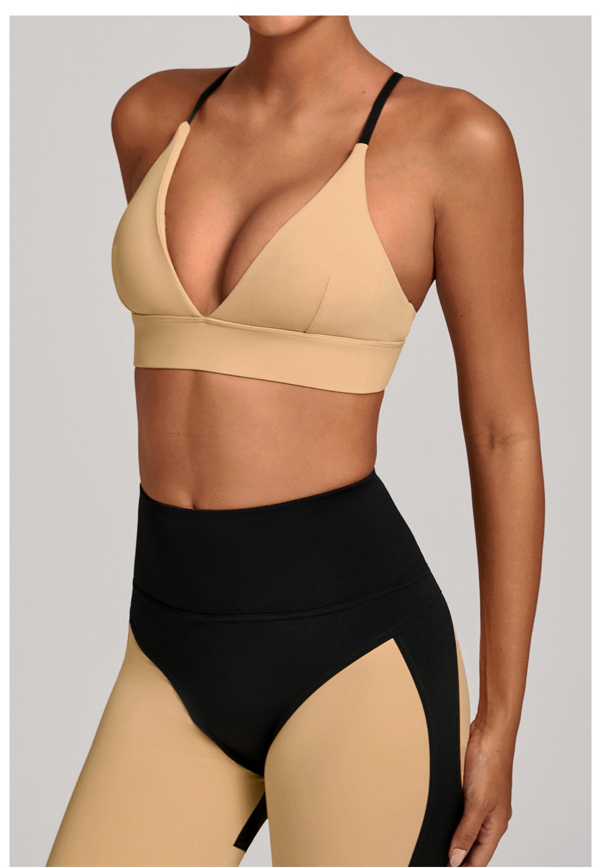 Women Autumn Sand Adjustable Shoulder Strap Sports Underwear Shockproof Color Matching Yoga Bra Outdoor Workout Clothes