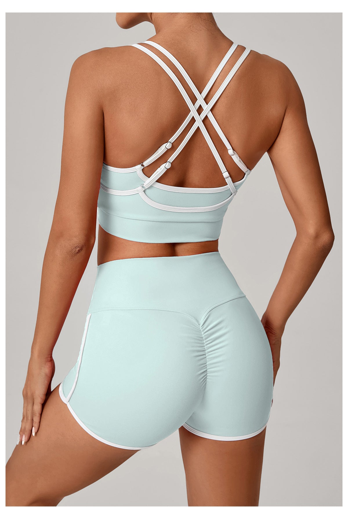 Contrast Color Bra Bum Lift Shorts Two Piece Set Color Matching Skinny Running Fitness Yoga Set