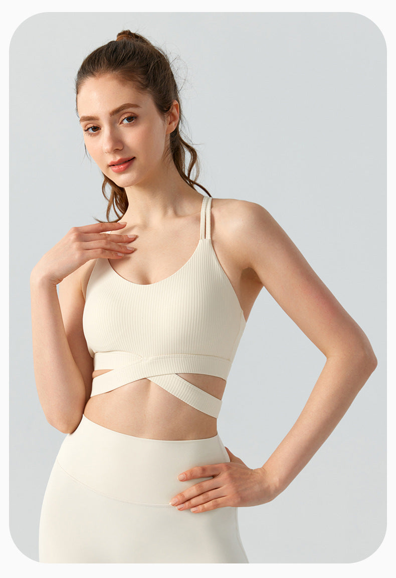 Cross Beauty Back Fitness Bra Women Chest Pad Spaghetti Strap Breathable Exercise Top Medium Tenacity Yoga Vest