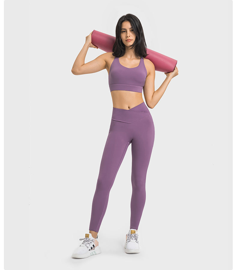 Criss Cross Waist Sports Tights Women Double-Side Pocket without T-Line High Elastic Hip Lifting Cropped Yoga Pants