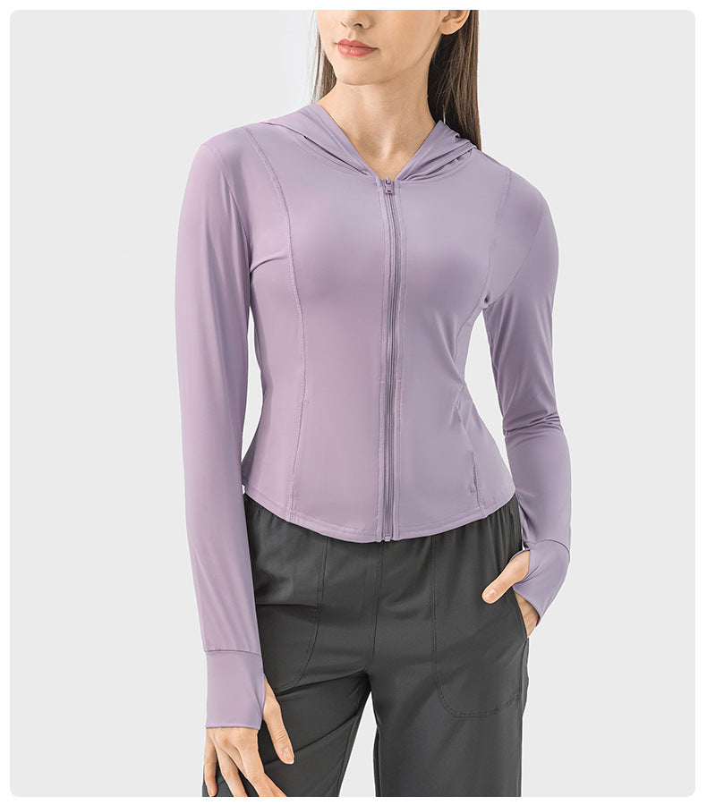 Outdoor Sports Upf50 Water Cooled Ice Sensitive Hooded Raw Yarn Sun Protection Clothing Cream Sweet Girl Short Slim Coat
