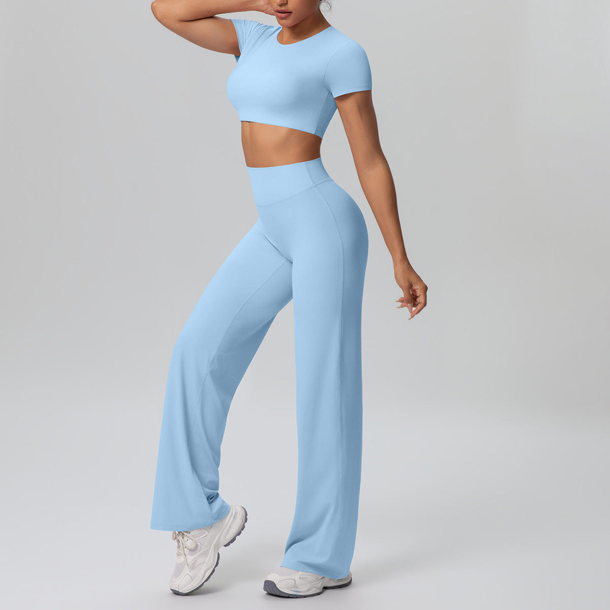 Nude Feel Outdoor Sports Short Sleeve Outdoor Running with Chest Pad Straight Leg Pants Yoga Clothes Leggings Yoga Set