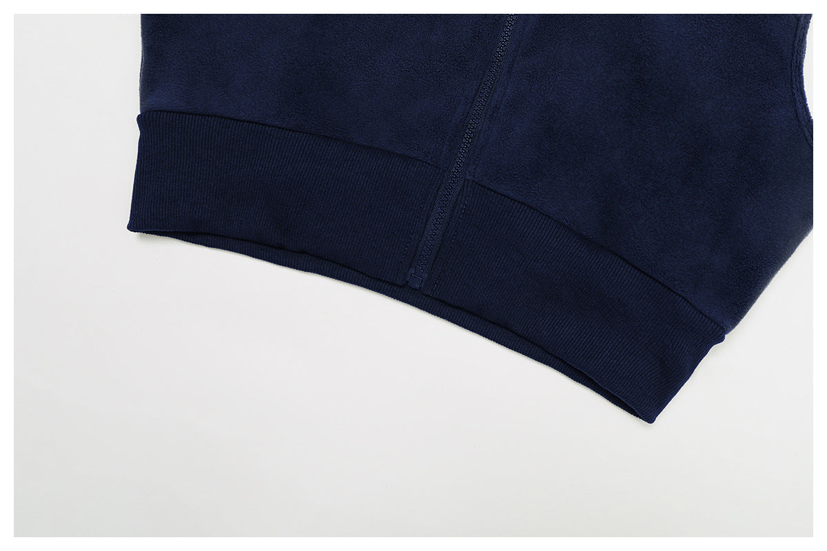 Turtleneck Autumn Winter Velvet Vest Sleeveless Outer Wear Zipper Sports Vest Outdoor Running Top