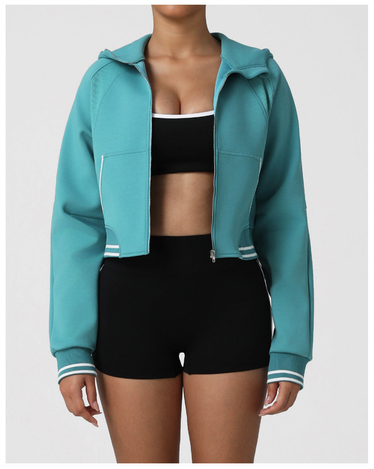 Arrival Sports Casual Long Sleeve Thermal Jacket Autumn Winter Contrast Color Hooded Zipper Jacket Thick Sweater Workout Clothes