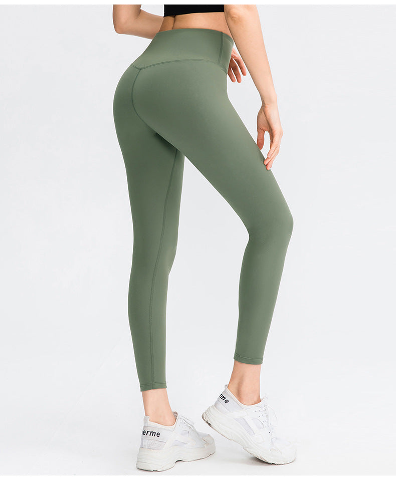 Double Sided Brushed Nude Feel Yoga Pants Women No Embarrassment Line Skinny Running Sports High Waist Hip Lift Fitness Pants