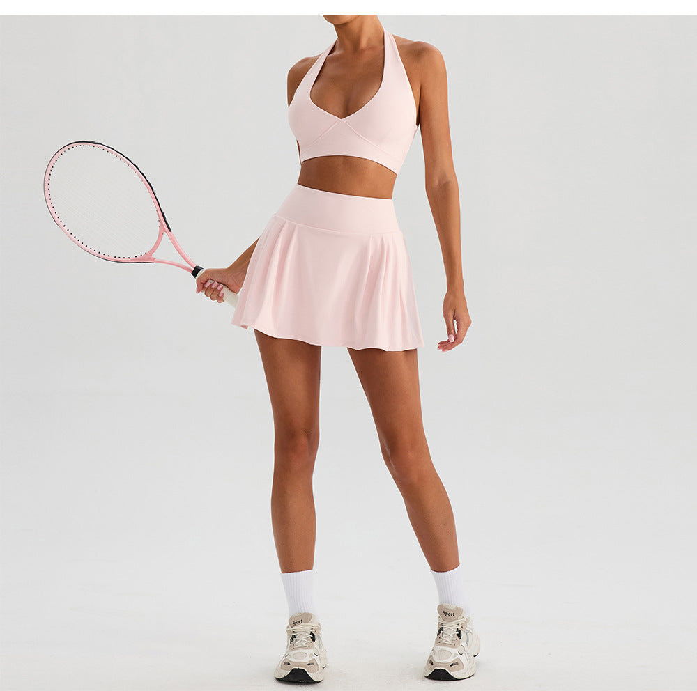 Yoga Sports Neck Hanging Bra Tennis Two Piece Set Outdoor Running Fitness Clothes Long Pants Set