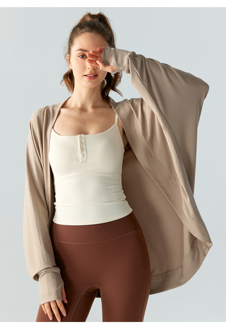 Spring Yoga Blouse Women Thin Bathrobe Sports Long Sleeves Outer Match Cardigan Workout Top Coat