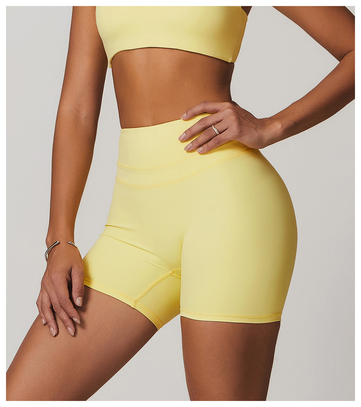 Sollinarry Brushed Tight Yoga Shorts Stretch High Waist Peach Hip Lifting Running Workout Shorts