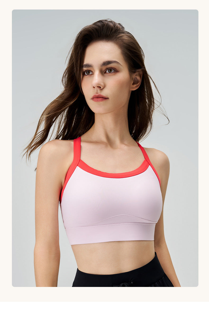 Yoga Color Matching Sports Underwear One Piece Cup High Strength Shockproof Anti Exposure Outer Wear Cross Beauty Back Yoga Underwear Summer