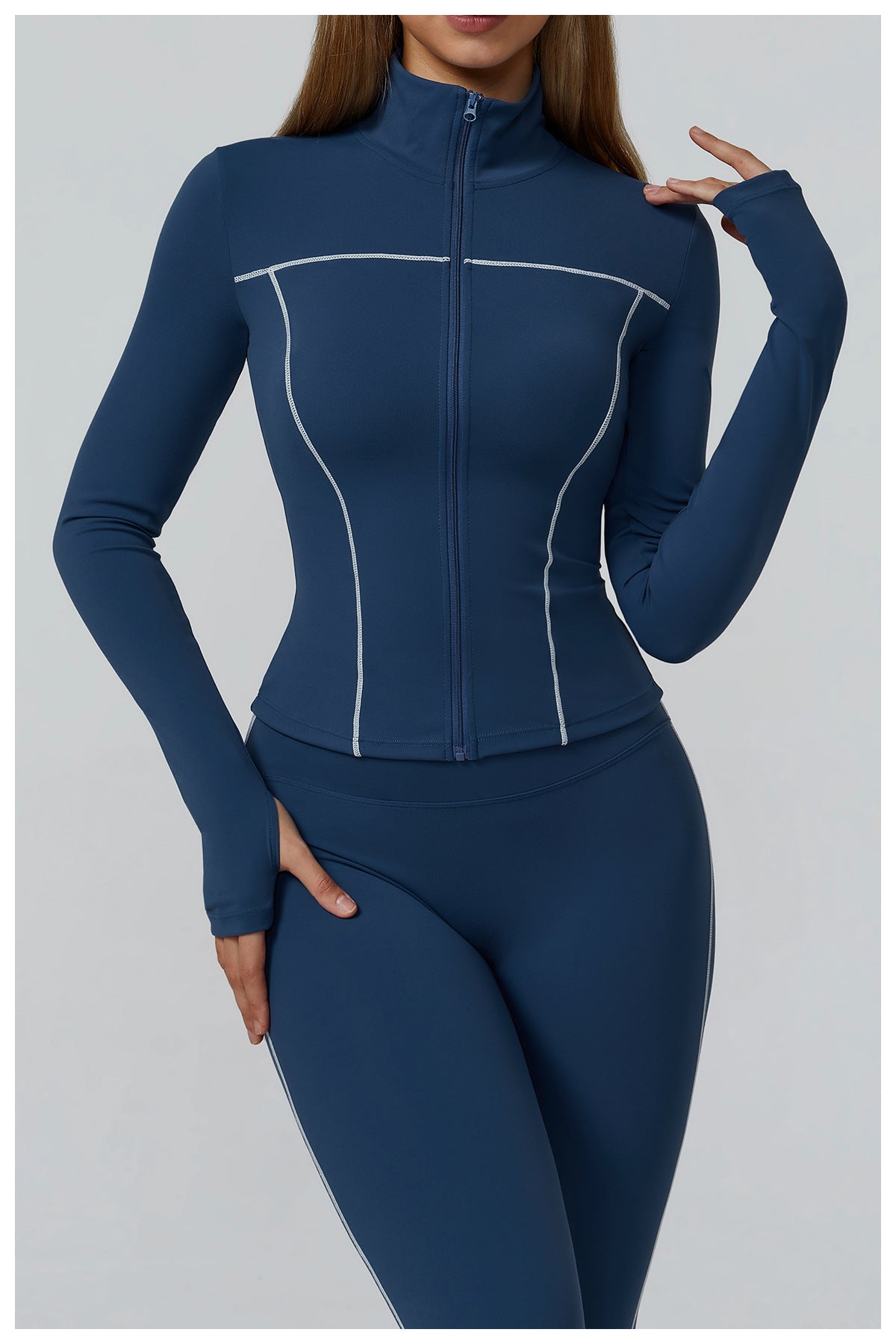 Contrast Color Brushed Yoga Coat Zipper Windproof Slim Jacket Outdoor Sports Running Fitness Clothes Women