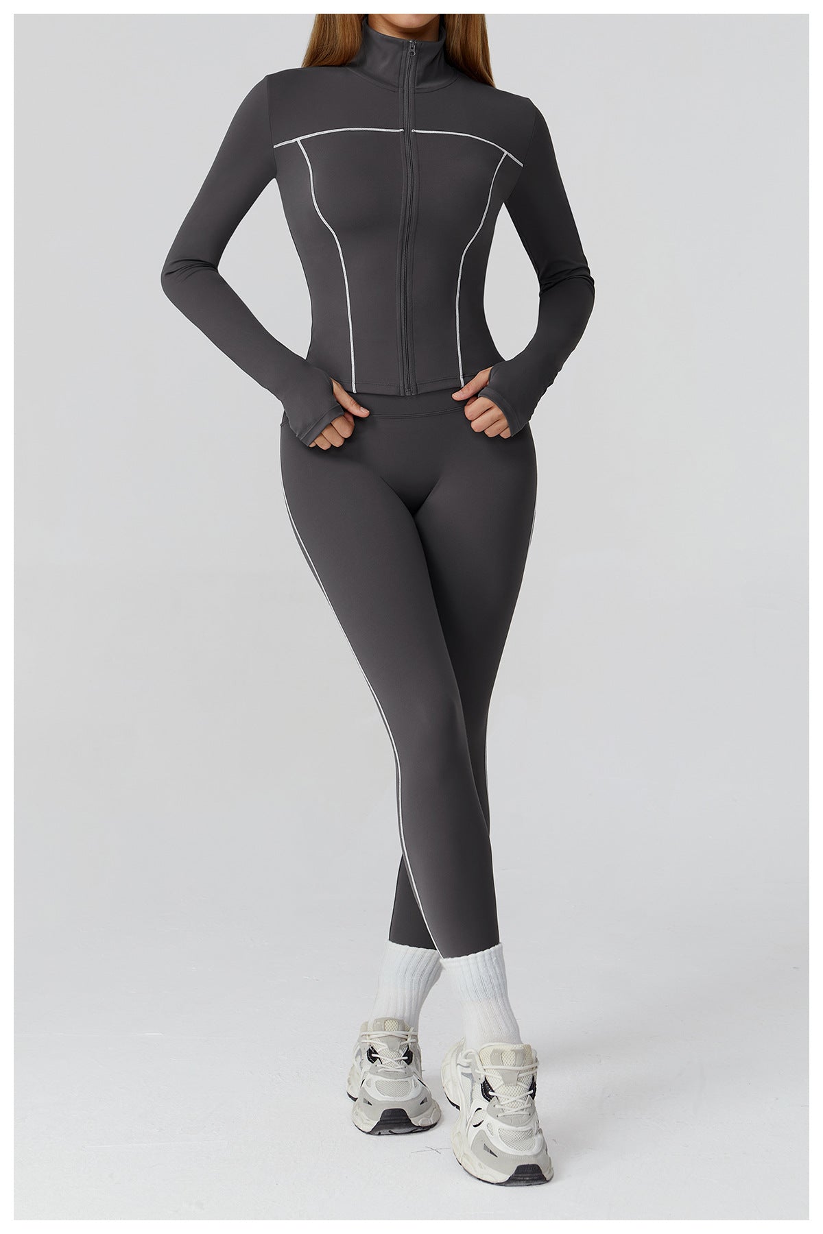 Contrast Color Brushed Yoga Coat Zipper Windproof Slim Jacket Outdoor Sports Running Fitness Clothes Women