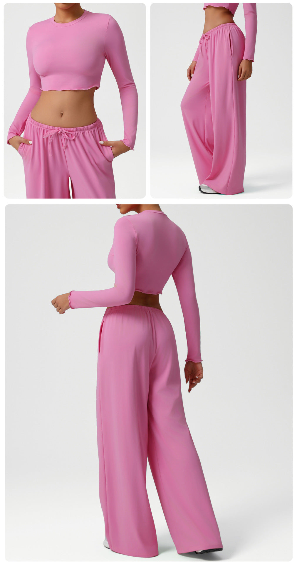 Dance Sports Loose Drooping Wide Leg Pants Yoga Clothes Slim Long Sleeve Top Fitness Two Piece Sets