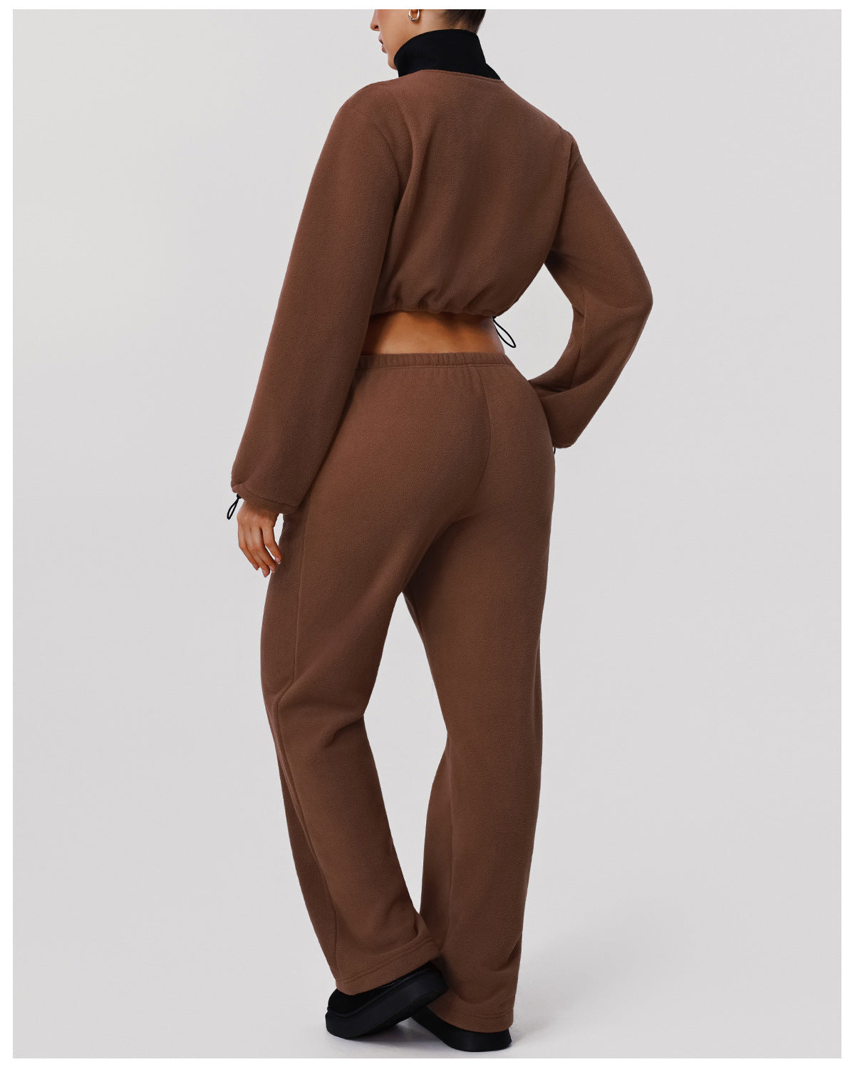 Thickened Double Sided Polar Fleece Casual Autumn Winter Warm Stand Collar Jacket Wide Leg Trousers Sports Two Piece Sets