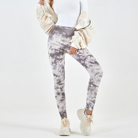 High Waist Tie Dye Denim Fitness Pants Women Stretchy Slim-Fit Hip Raise Skinny Yoga Sports Casual Pants