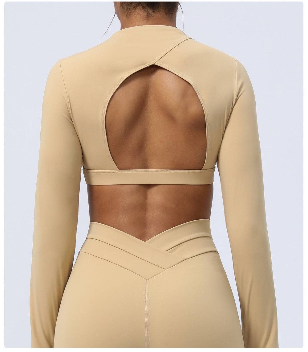 Hollow Out Cutout Out Beauty Back Yoga Clothing Top Long Sleeves Cropped Sports T Shirt Tight Workout Clothes Top Women