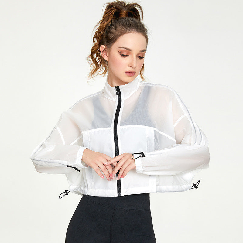 Nylon Zipped Stand Collar Training Sun Protection Workout Clothes Jacket Casual Loose Cardigan Running Fitness Yoga Wear