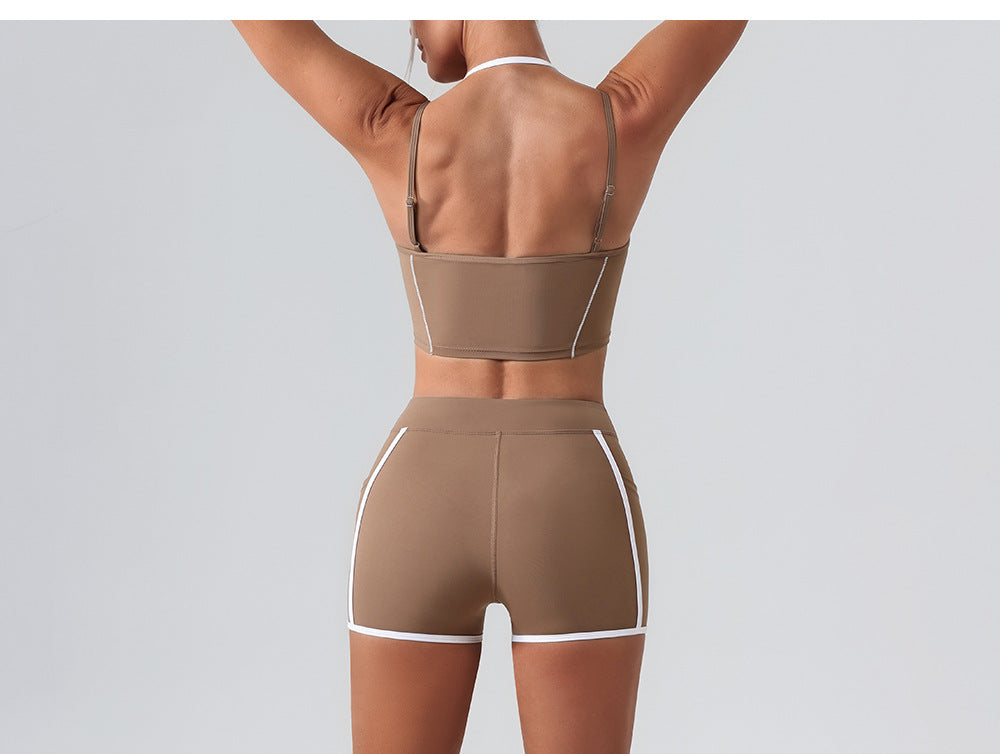 High Top Sports Set Women Contrast Color Backless Tight Nude Feel Yoga Running Fitness Yoga Wear