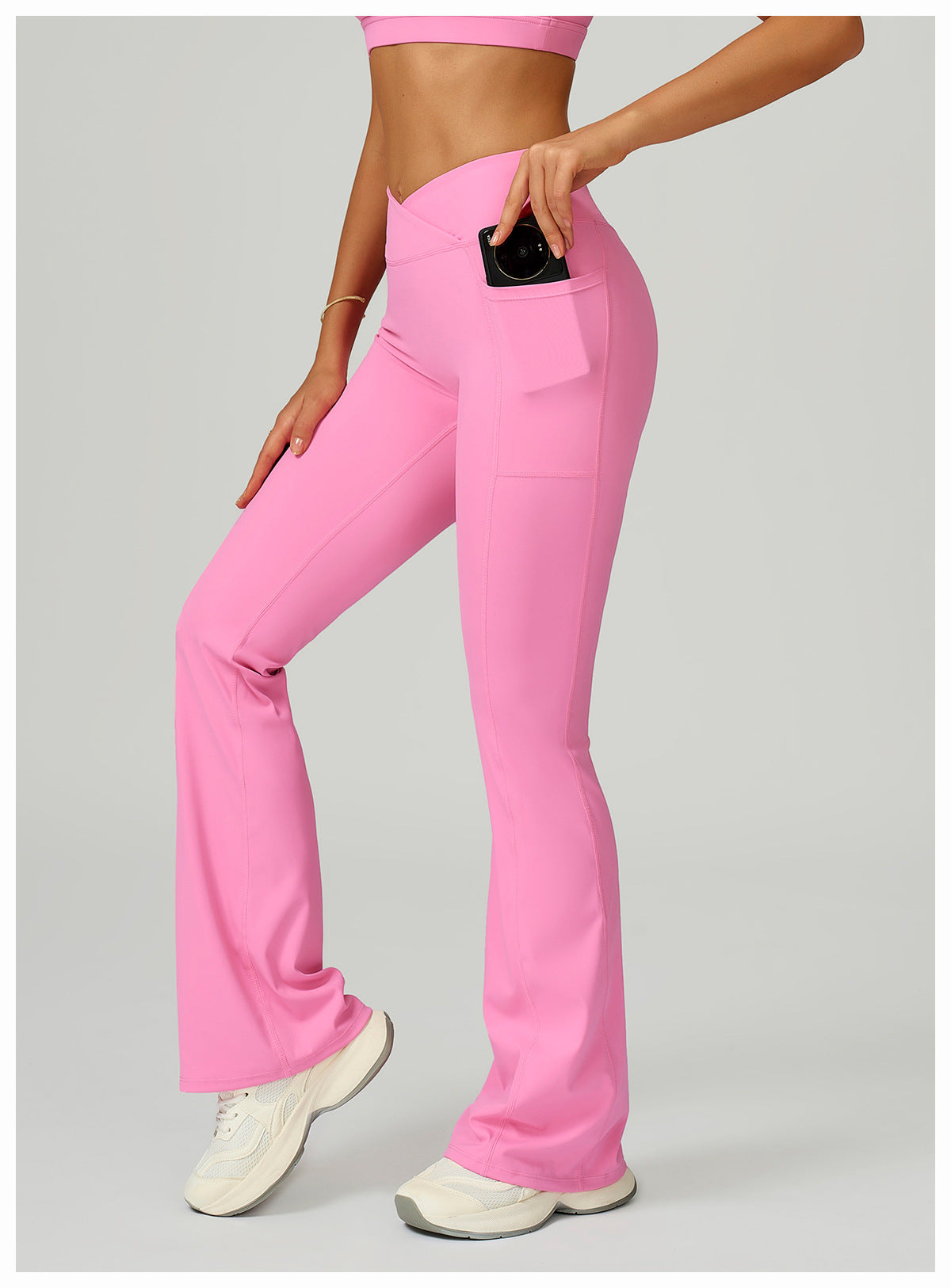 High Waist Nude Feel Bell Bottom Pants Women Cross Waist Wide Leg Bootcut Trousers Outdoor Casual Sports Bell Bottom Pants
