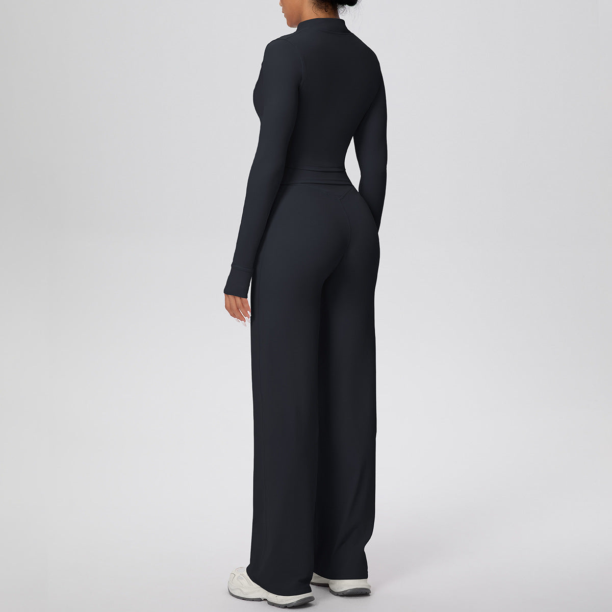 Solid Color Sports Zip Long Sleeve Coat Strap Vest Baggy Straight Trousers Workout Clothes Yoga Three Piece Set