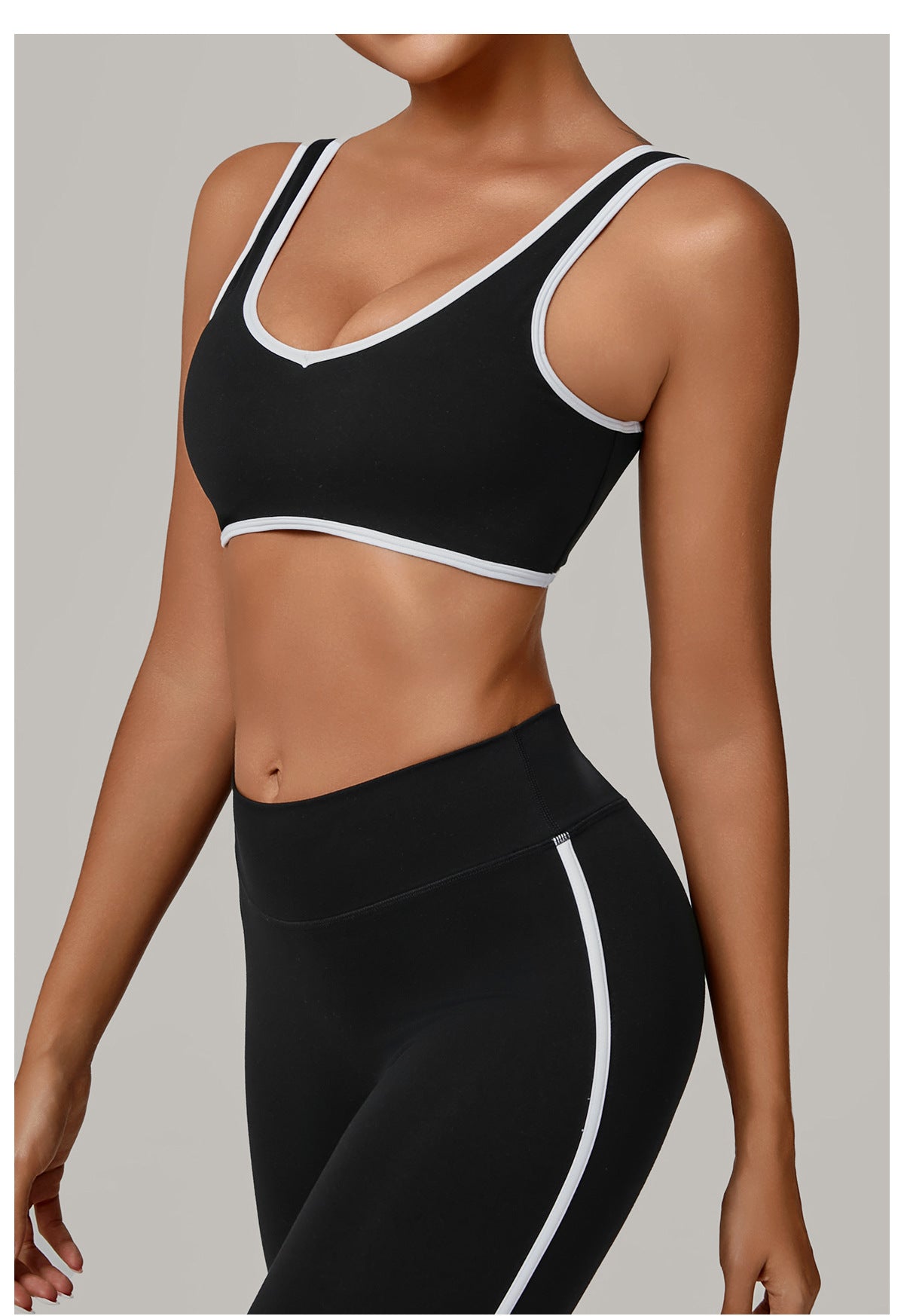 Autumn Sand Contrast Color Wide Shoulder Strap Sports Underwear Shockproof Women One Piece Yoga Bra Outdoor Workout Clothes
