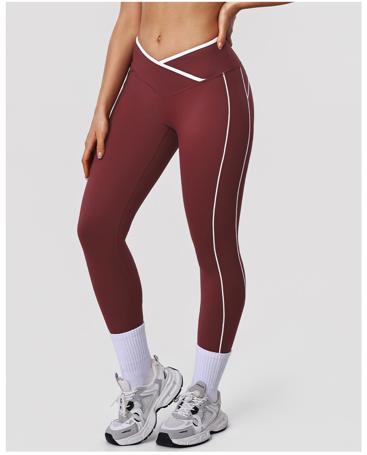 Contrast Color Cross High Top Sports Leggings Peach Hip Raise Yoga Ninth Pants Outdoor Workout Clothes Women