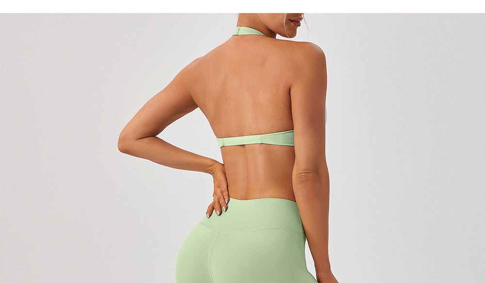 Nude Feel Breathable Halter Beauty Back Yoga Bra Tight Workout Clothes Top Running Exercise Underwear Women