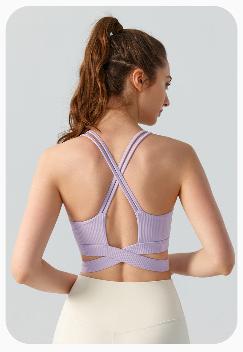 Cross Beauty Back Fitness Bra Women Chest Pad Spaghetti Strap Breathable Exercise Top Medium Tenacity Yoga Vest