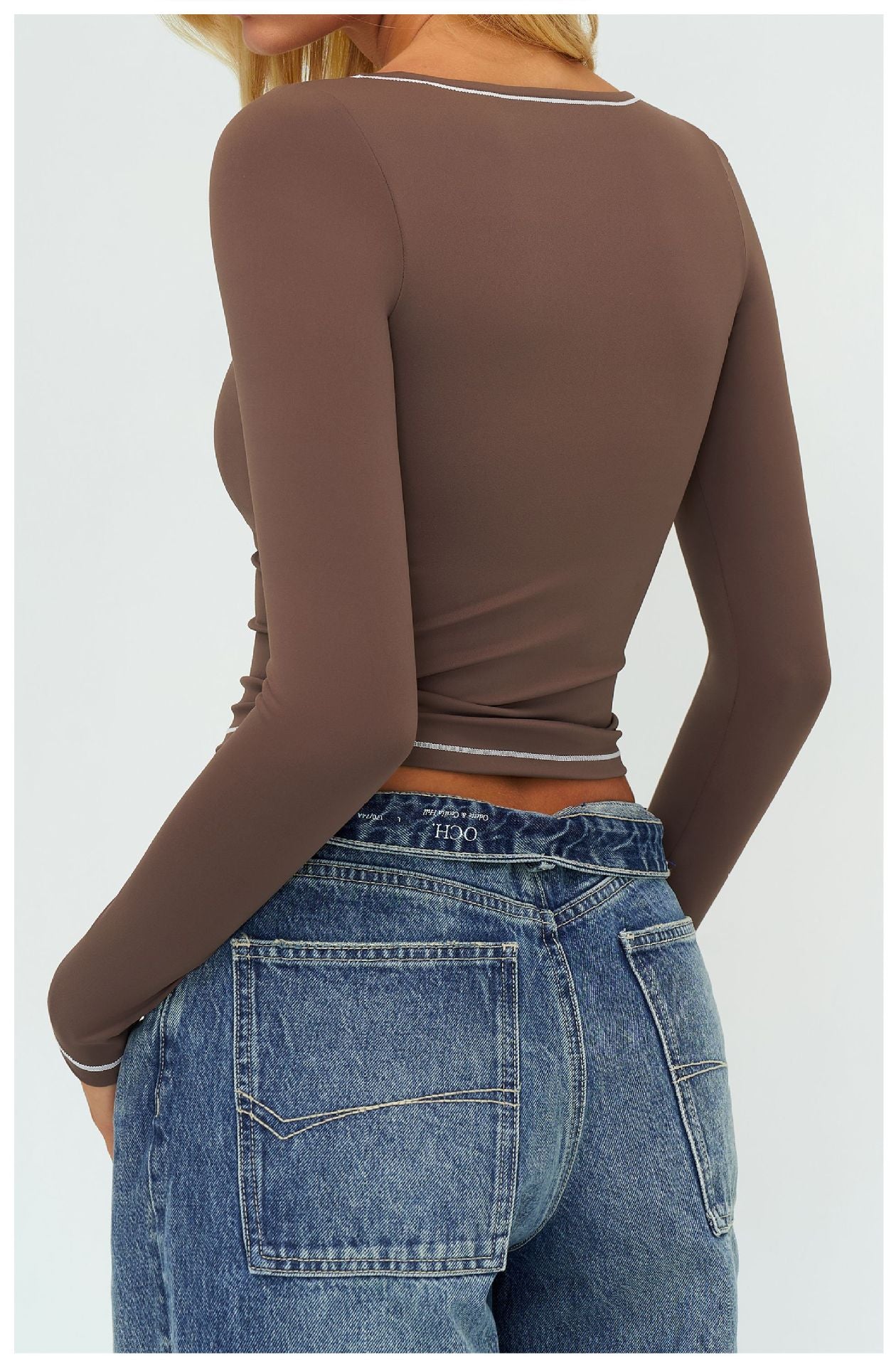 Autumn Winter Yoga Long Sleeve Contrast Color Brushed Slim Fit T shirt Outdoor Running Sport Long Sleeve Top