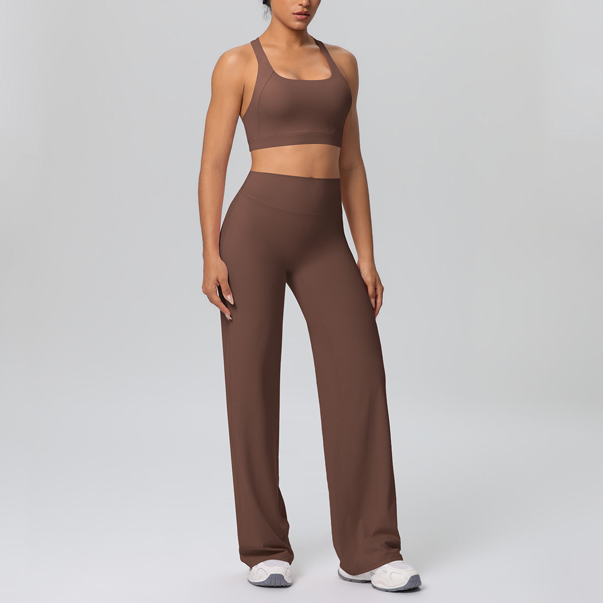 Solid Color Vest Shockproof Push up Cross Strap Bra Nude Feel Straight Leg Pants Yoga Pants Workout Exercise Outfit