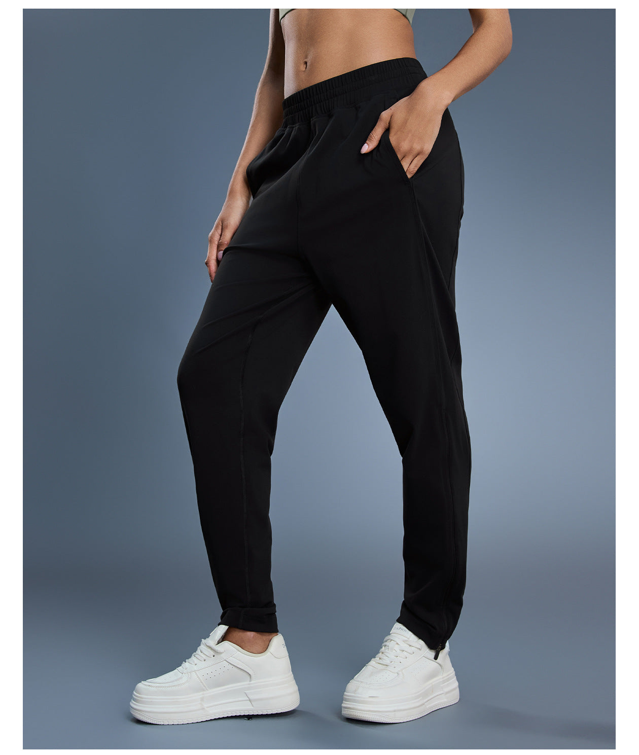 Casual Sports Pants Women Solid Color All Matching Thin Breathable Zipper Trousers Two Way Wear Workout Running Pants