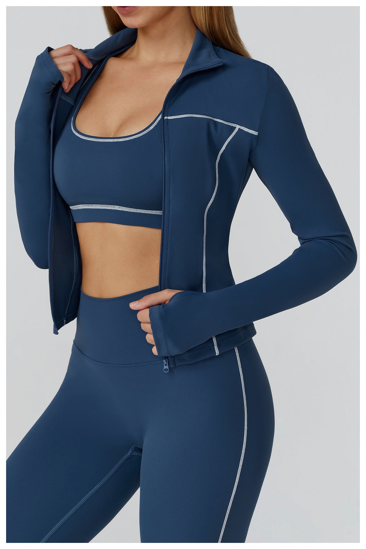 Contrast Color Brushed Yoga Coat Zipper Windproof Slim Jacket Outdoor Sports Running Fitness Clothes Women