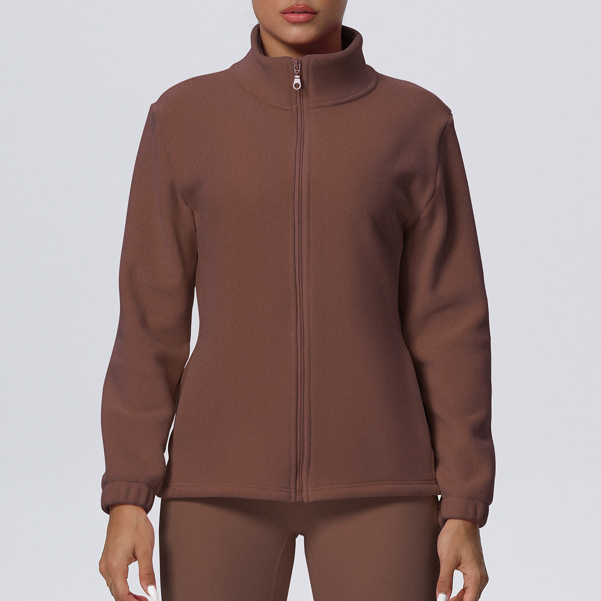 High Collar Warm Fleece Lined Zipped Sports Coat Loose Yoga Clothes Casual All Matching Women