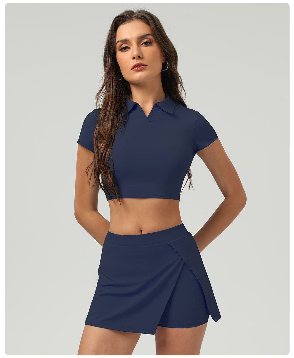 Summer Tennis Skirt Ice Feeling Sun Protection Sports Short Sleeve Top Loose Running Anti Emptied Pantskirt Two Piece Sets