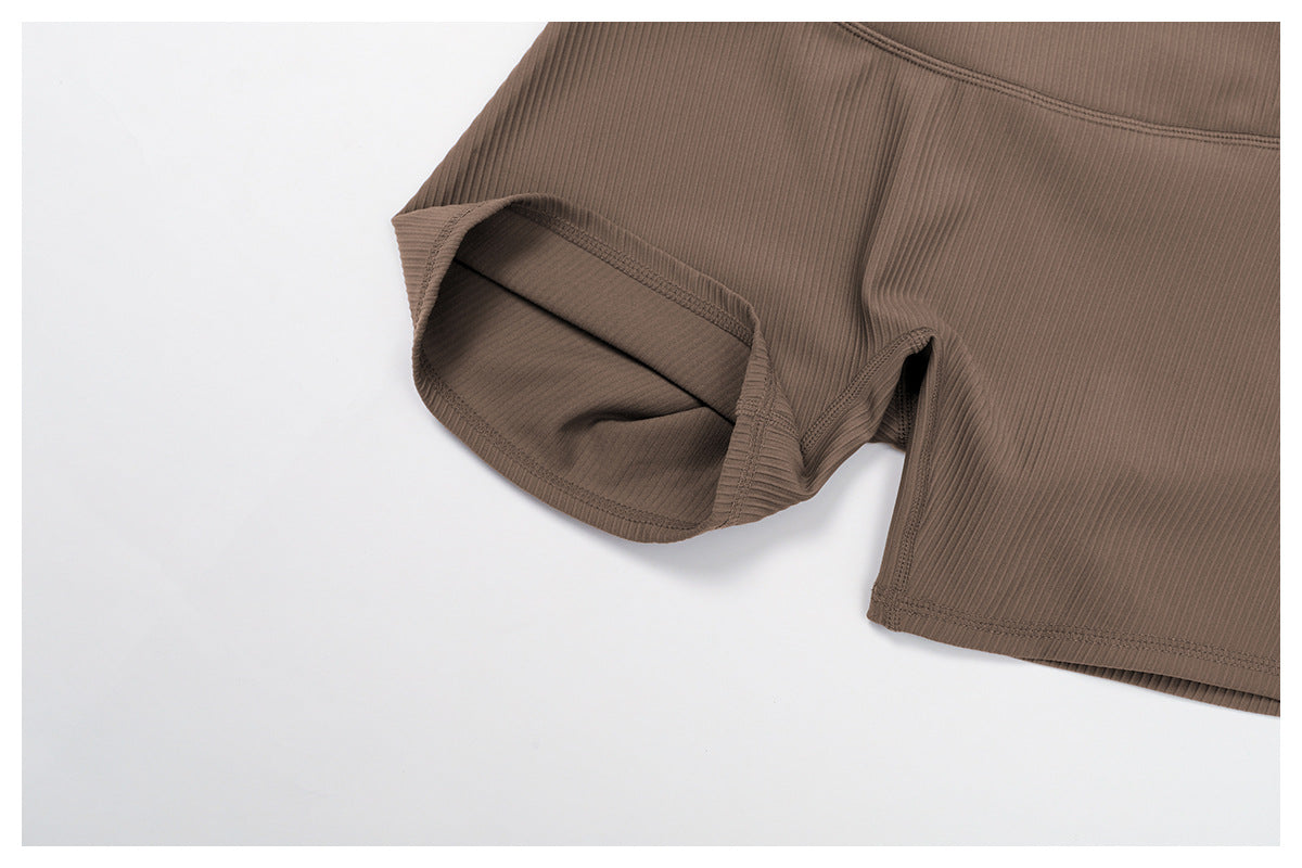 Sollinarry Threaded Tight Yoga Shorts High Waist Hip Lift High Intensity Sports Workout Clothes Outdoor Running Shorts