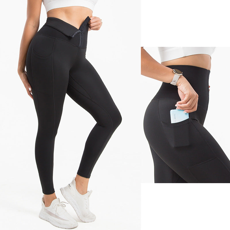 Breasted Yoga Pants Pocket Plus Size Belly Contraction Weight Loss Pants Sports Tight Yoga Shaping Pants