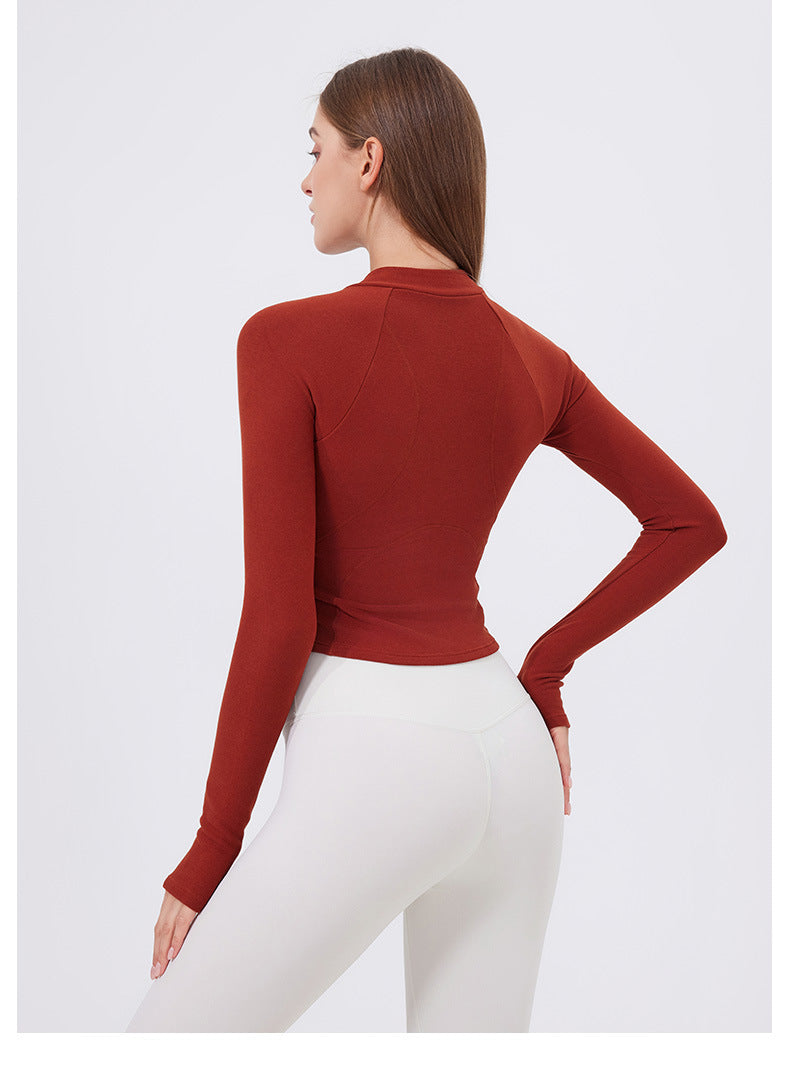 Half Zipper Sportswear Jacket Women Stand Up Collar Slim Fit Warm Slimming Running Training Yoga Fitness Long Sleeved Upper Garment T