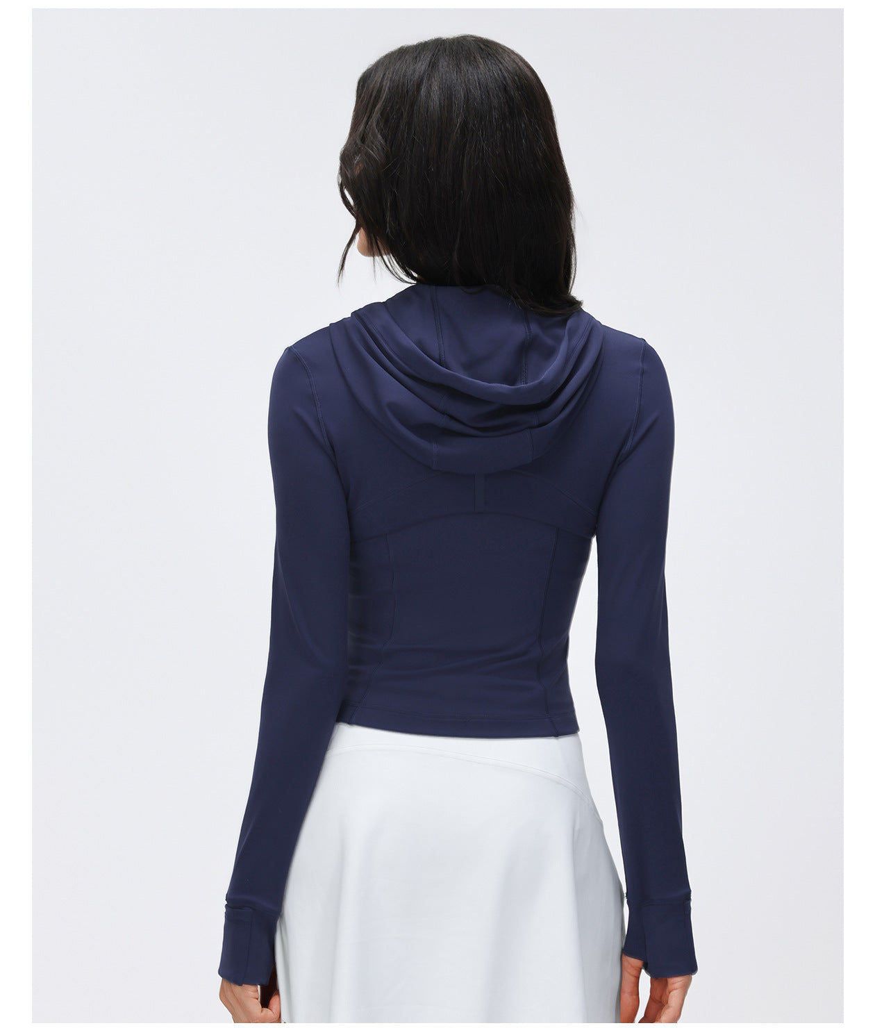 Windproof Hood Drawstring Yoga Clothes Women Short Waist-Tight Slim Look Running Fitness Jacket Coat