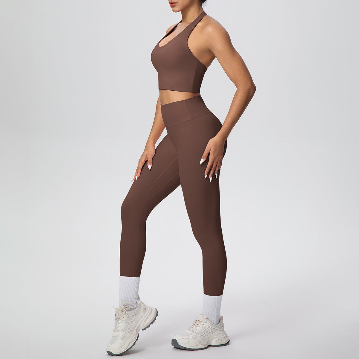 Solid Color Halter Beauty Back Exercise Bra Gathering Vest Running Body Shaping Exercise Workout Pants Yoga Two Piece Sets