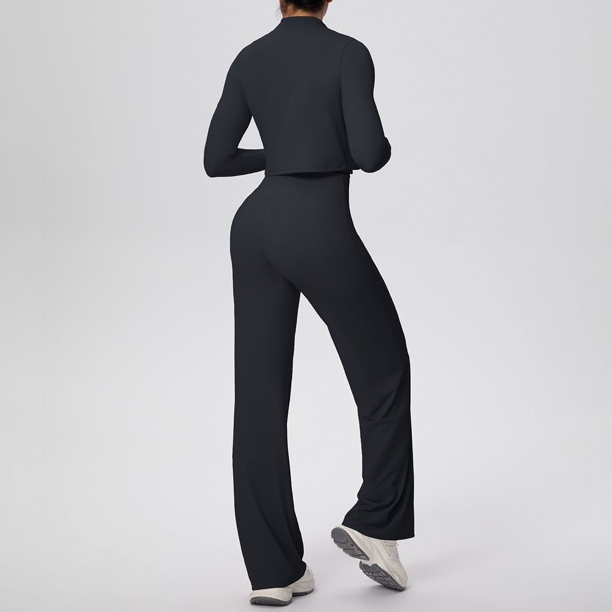 Solid Color Sports Zip Long Sleeve Coat Halterneck Vest Baggy Straight Trousers Workout Clothes Yoga Three Piece Suit
