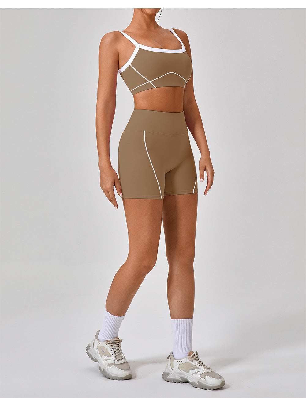 Contrast Color Summer High Waist Tight Nude Feel No Embarrassment Line Yoga Pants Women Peach Hip Raise Three Point Fitness Pants