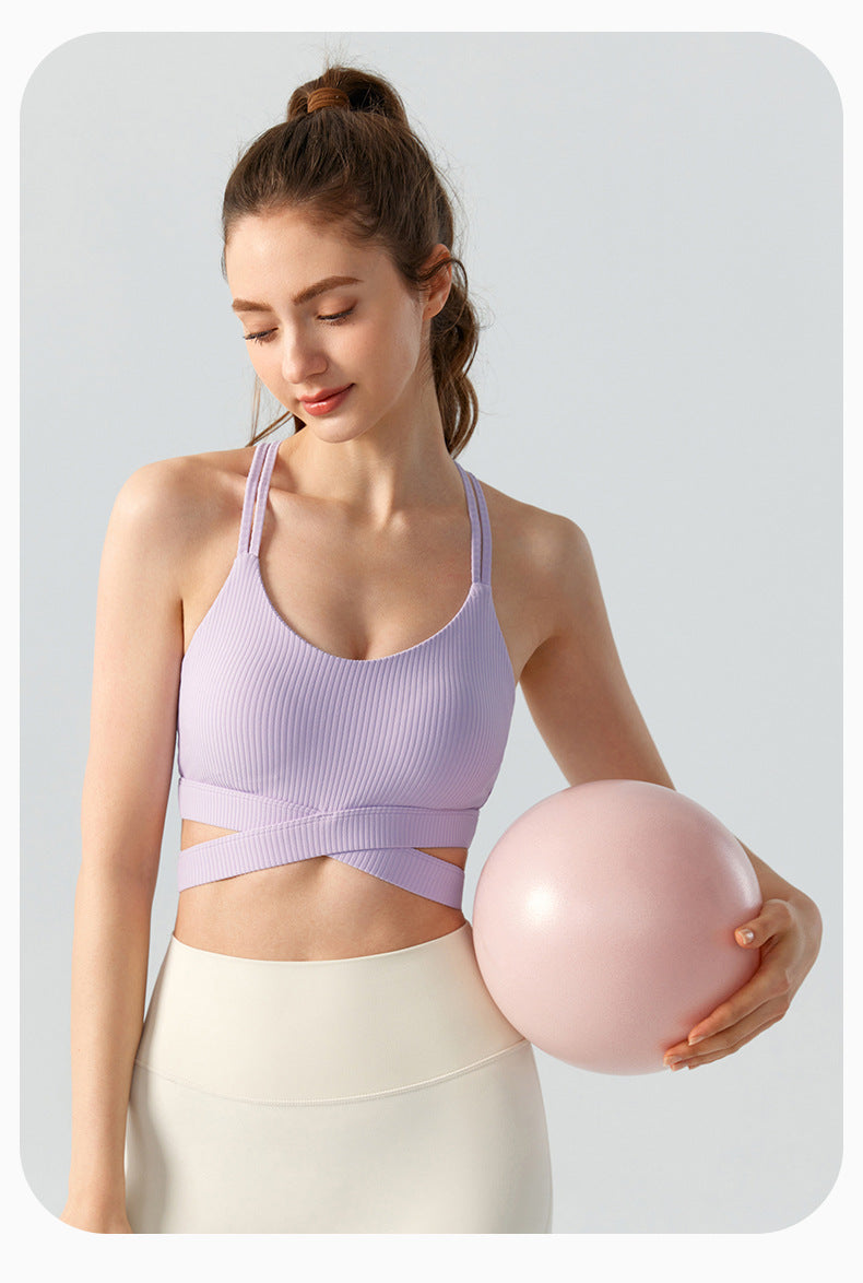 Cross Beauty Back Fitness Bra Women Chest Pad Spaghetti Strap Breathable Exercise Top Medium Tenacity Yoga Vest