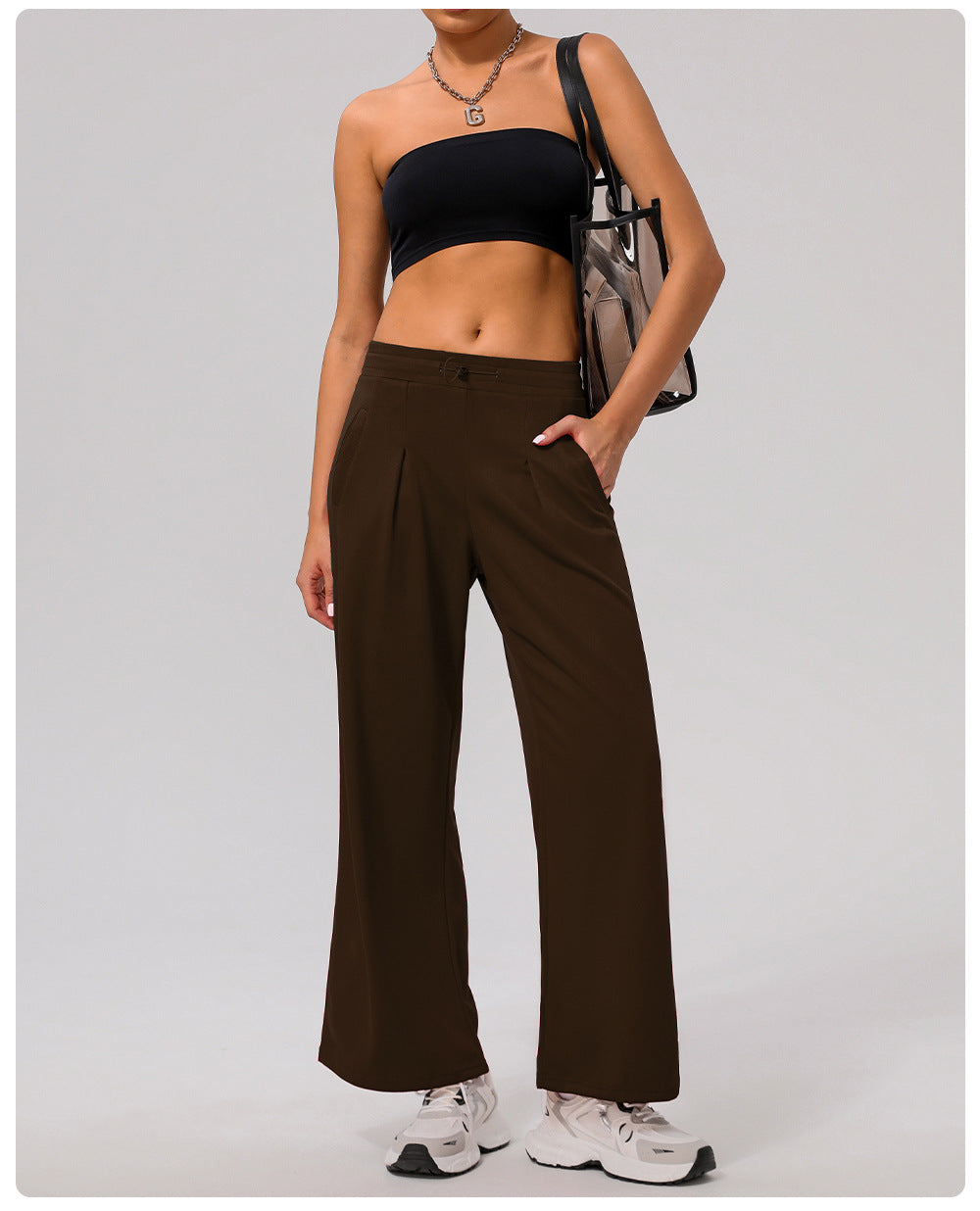Casual Sports Wide Leg Pants High Waist Hip Lift Draped Pants Slimming Pocket Loose Yoga Dance Pants
