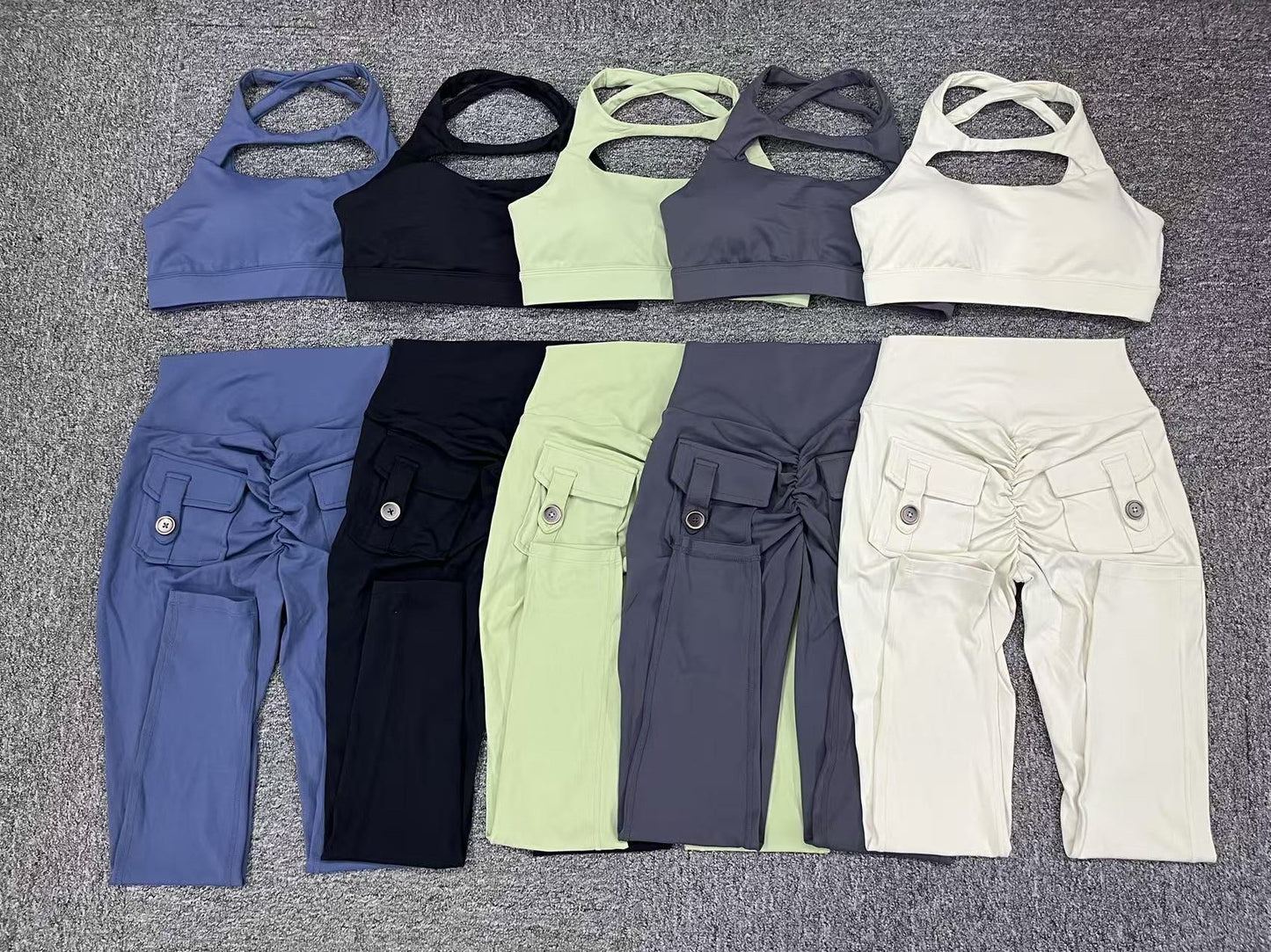 Autumn Sand Winter Pocket Nude Feel Tight Yoga High Waist Quick Drying Running Sports Workout Clothes Two Piece SetS