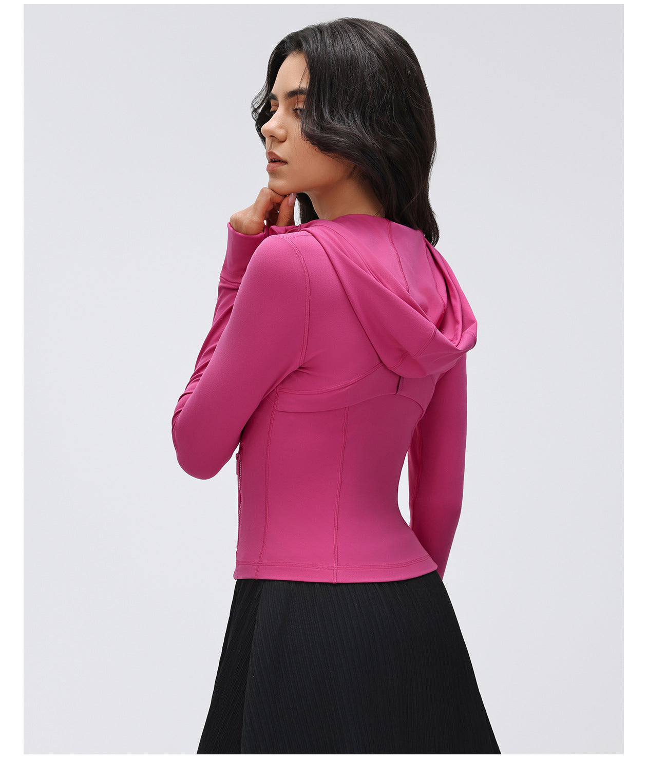 Windproof Hood Drawstring Yoga Clothes Women Short Waist-Tight Slim Look Running Fitness Jacket Coat