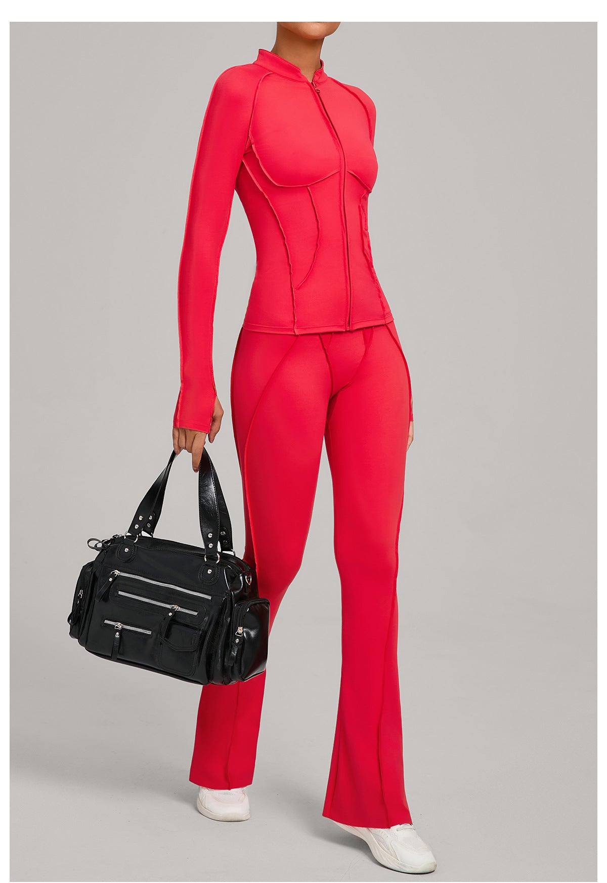 Autumn Sand Three Dimensional Stitching Yoga Clothes Autumn Winter Zipper Long Sleeved Fitness Running Fitness Sportswear Two Piece Set