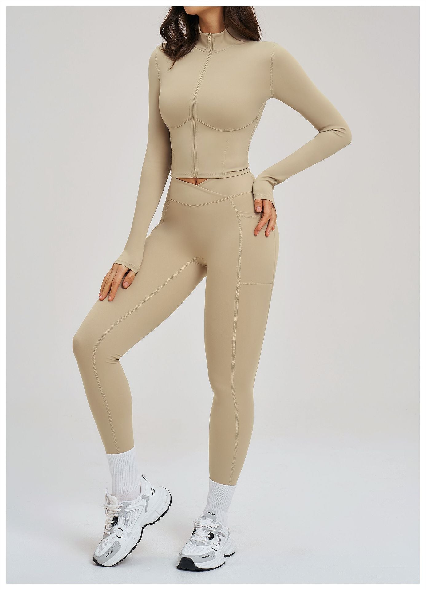 Women Nude Feel Yoga Zipper Tight Sports Workout Clothes Outdoor Running Sports Set