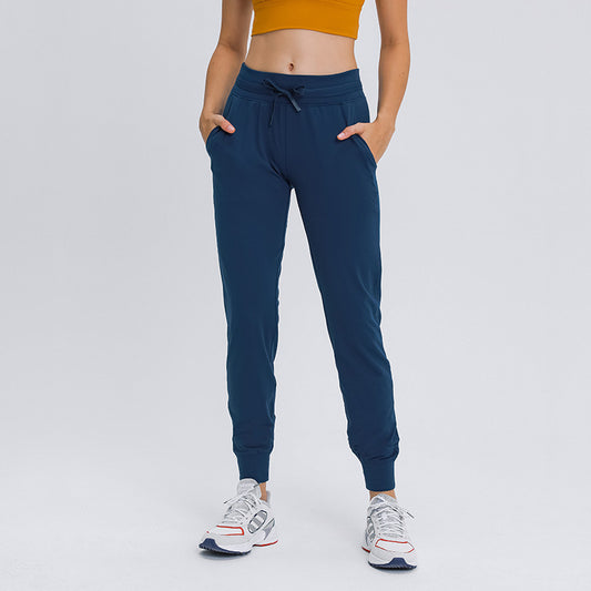 High Waist Yoga Pants Women Drawstring Quick Drying Elastic Running Fitness Pants Slim Fit Slimming Tappered Sports Pants