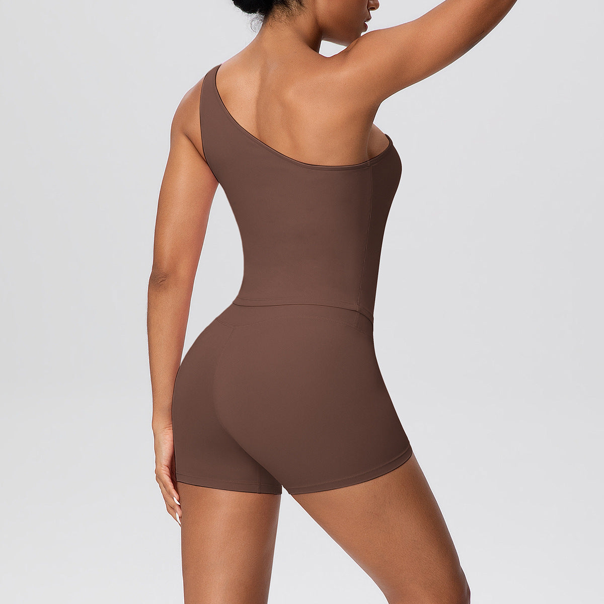 Women Solid Color Oblique Shoulder Strap Beauty Back Exercise Vest Yoga Pants Running Slim Shorts Fitness Yoga Wear Set